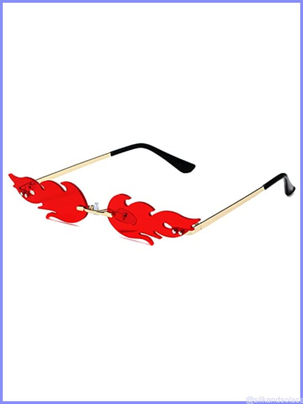 Rimless Fire Flame Shaped Sunglasses UV400 Retro Narrow Festival Party